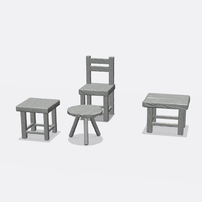 Produktfoto Miniatur Möbel, Einrichtung Diorama und Modellbau 0: Möbel und Inventar: 4 Hocker und Stühle (Ref. 43D)
