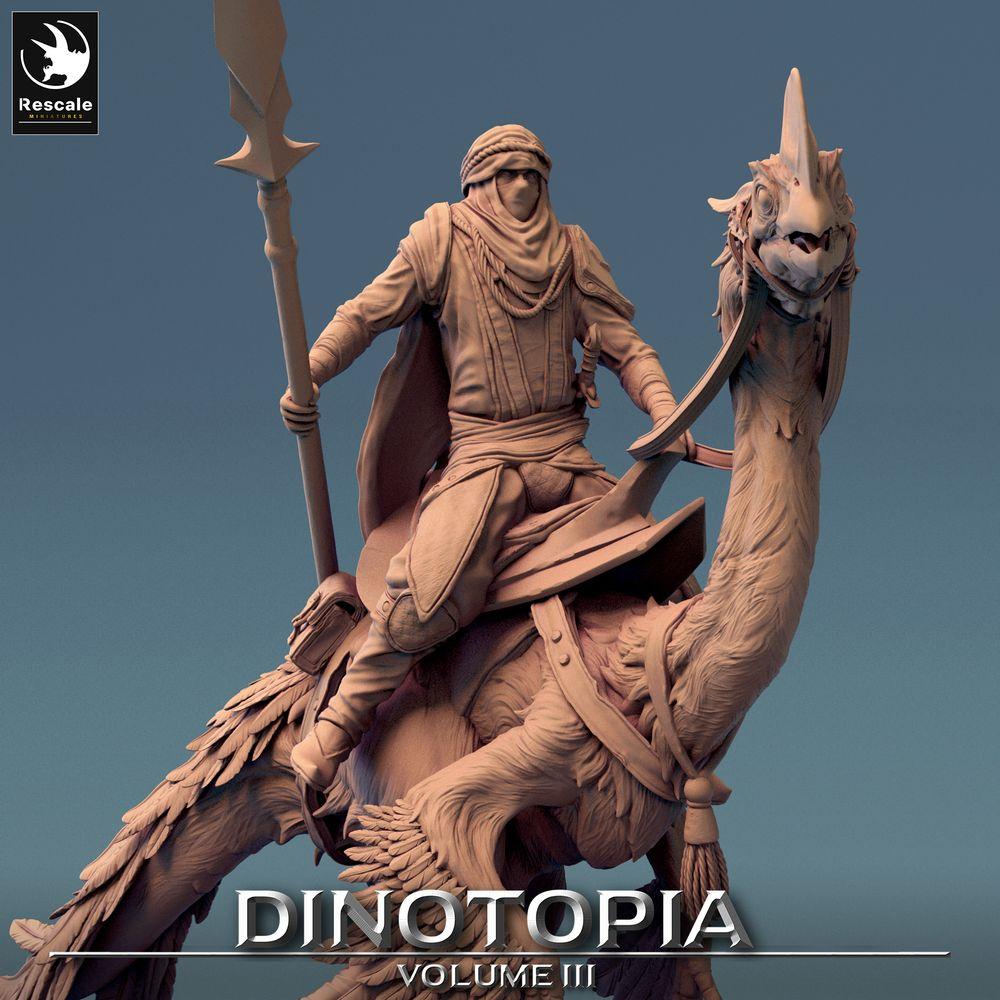 Produktfoto Tabletop 28mm Lord of the Print (LotP) 0: Tabletop Miniatur: Raptorreiter auf Oviraptor, Wüstenkavallerist mit Speer, Raptor Rider (24_06_D7)
