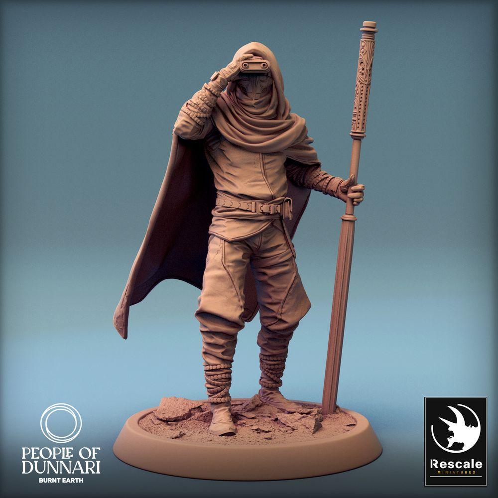 Product photo Tabletop 28mm Lord of the Print (LotP) 0: Tabletop miniature: Desert Scout and Nomad Scout, Sand Mage Sandweaver, Mystic with Staff (24_03_H2)