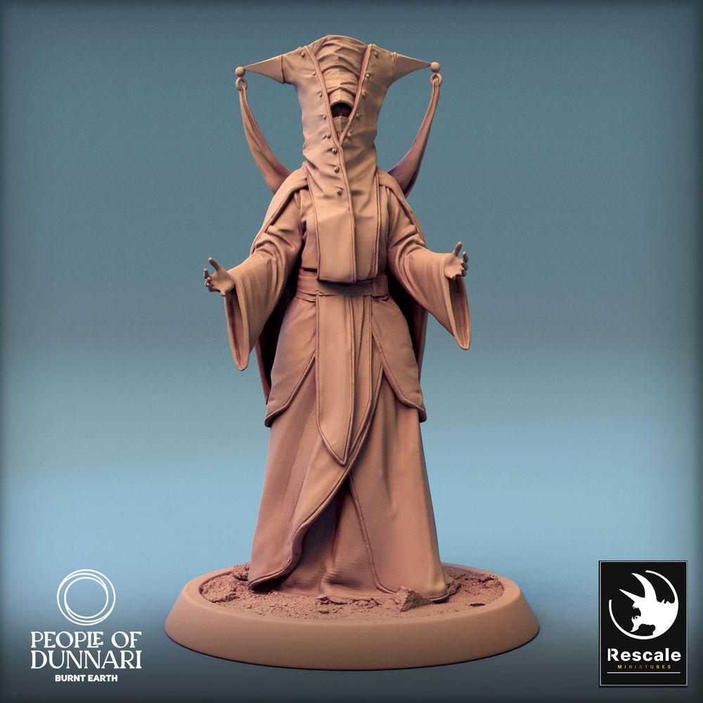 Product photo Tabletop 28mm Lord of the Print (LotP) 0: Tabletop miniature: Cult Priest and High Priest, Ritual Mage, Occultist, Dark Necromancer performing a ritual (24_03_D1)