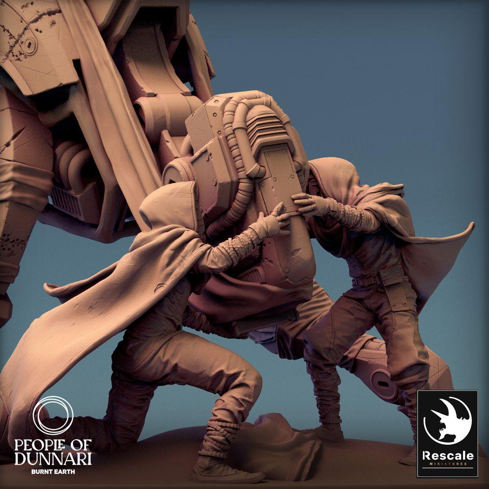 Product photo Tabletop 28mm Lord of the Print (LotP) 0: Tabletop miniature: Sci-Fi Mech Walker with Tech Cult Mechanics - Warwalker Maintenance Team, Scavenger, Objective Marker, Diorama (24_03_B1)