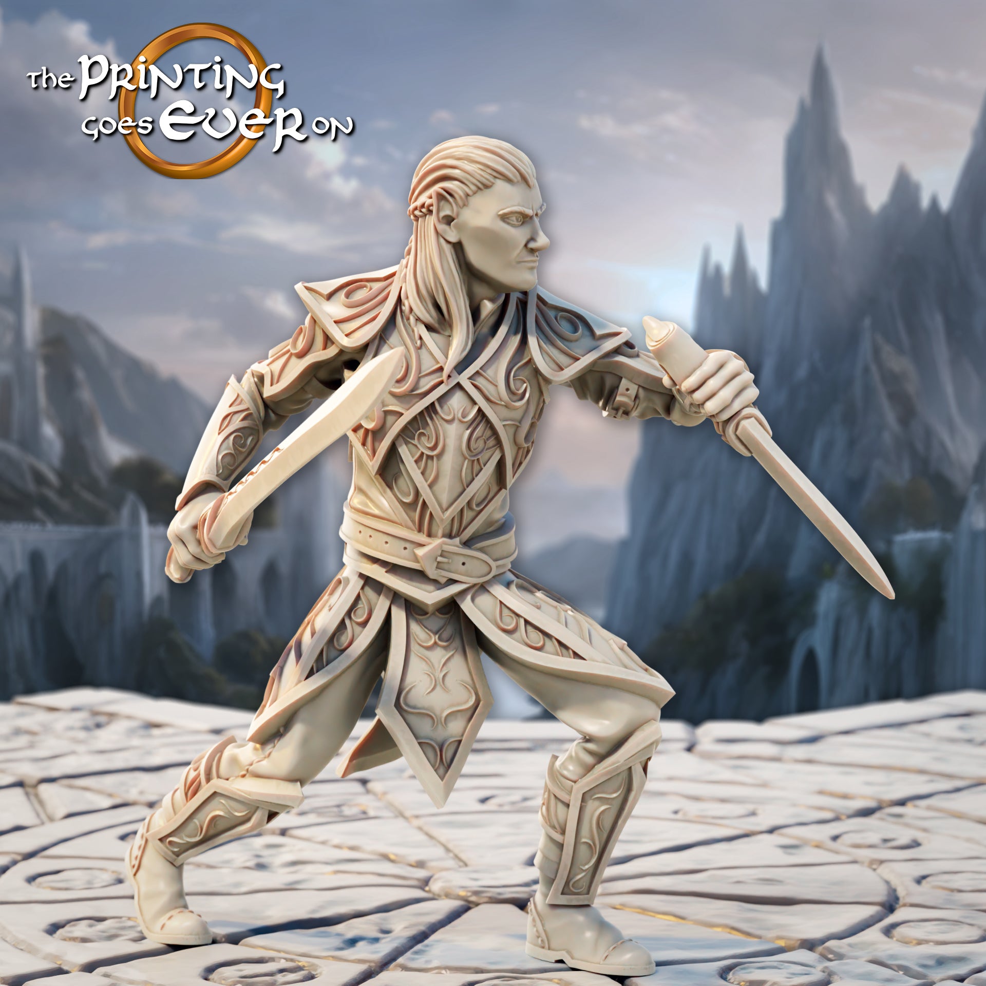 Product photo Tabletop 28mm The Printing Goes Ever On (TPGEO) 0: Elven Duelists - 2 Warriors of the Elven Race - Swordsmen