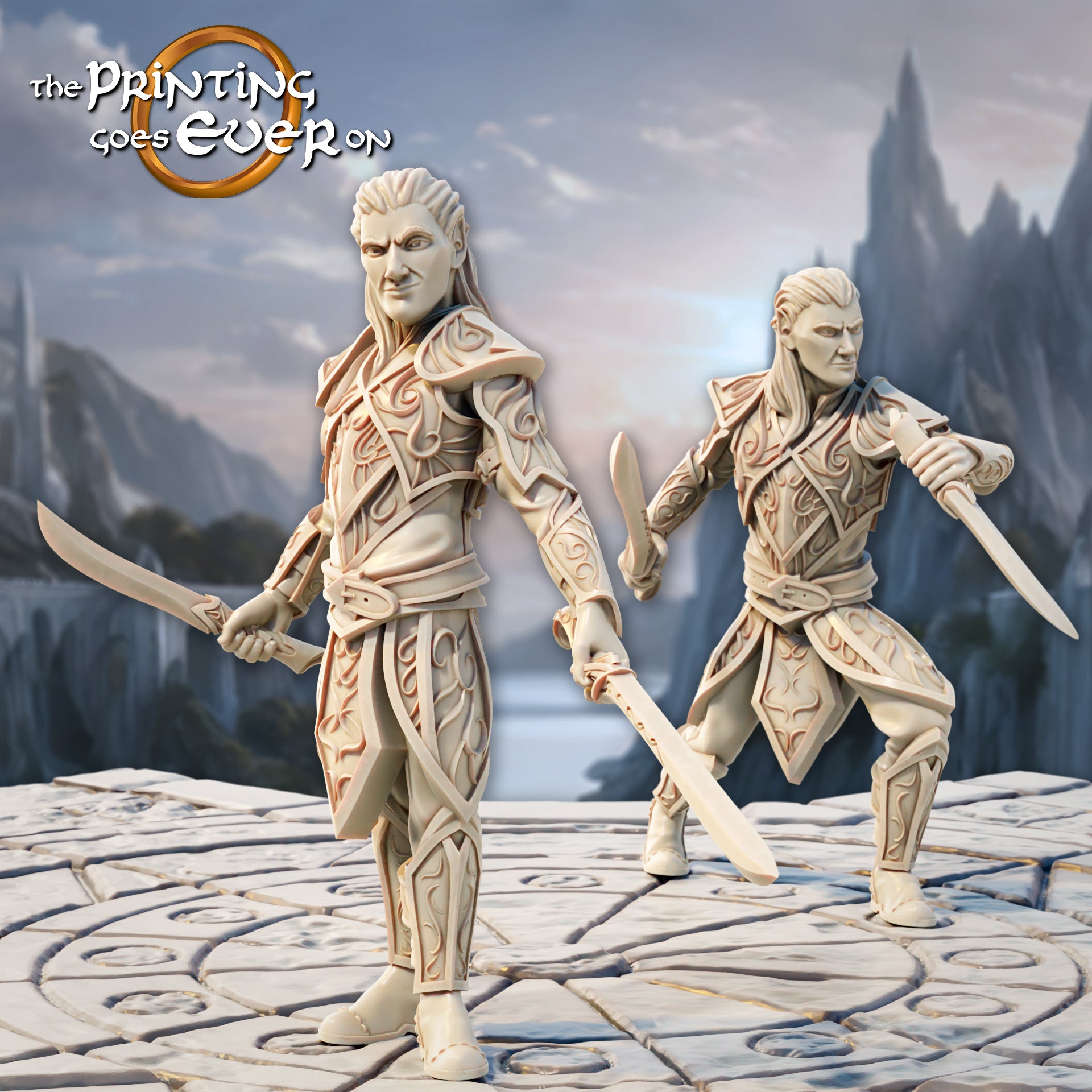 Product photo Tabletop 28mm The Printing Goes Ever On (TPGEO) 0: Elven Duelists - 2 Warriors of the Elven Race - Swordsmen