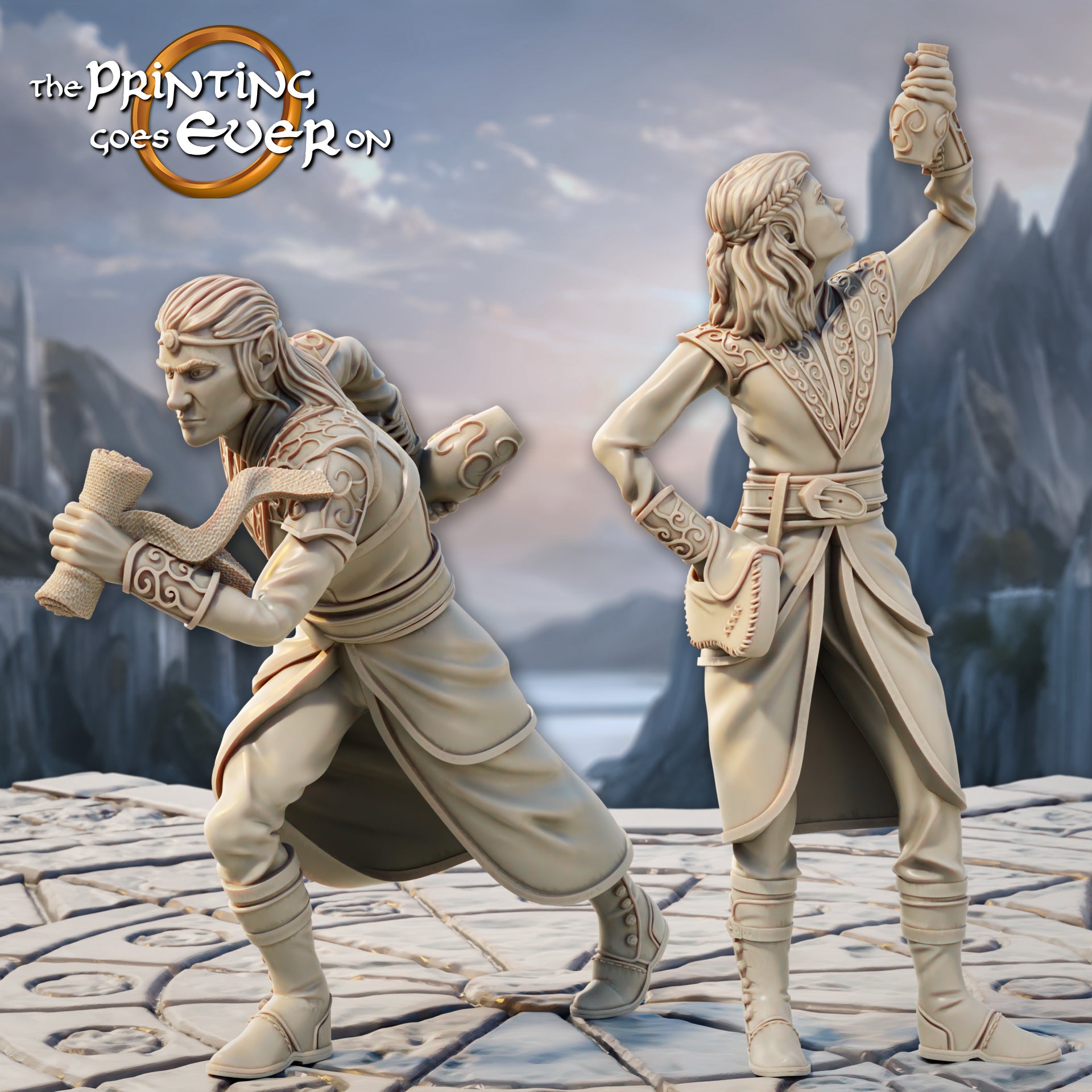 Product photo Tabletop 28mm The Printing Goes Ever On (TPGEO) 0: Elven Healer - 2 Healers of the Elven Folk - Elven Scholars