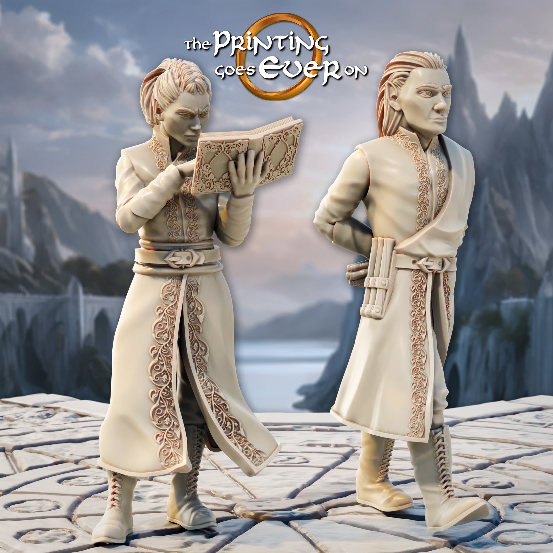 Product photo Tabletop 28mm The Printing Goes Ever On (TPGEO) 0: Elf Loremaster - 2 Sages of the Elf Folk - Elf Scholars