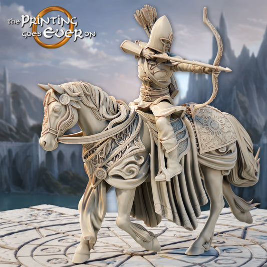 Product photo Tabletop 28mm The Printing Goes Ever On (TPGEO) 0: Elven Riders - 3 Warriors of the Elven Folk on Horses - Mounted Scouts and Archers