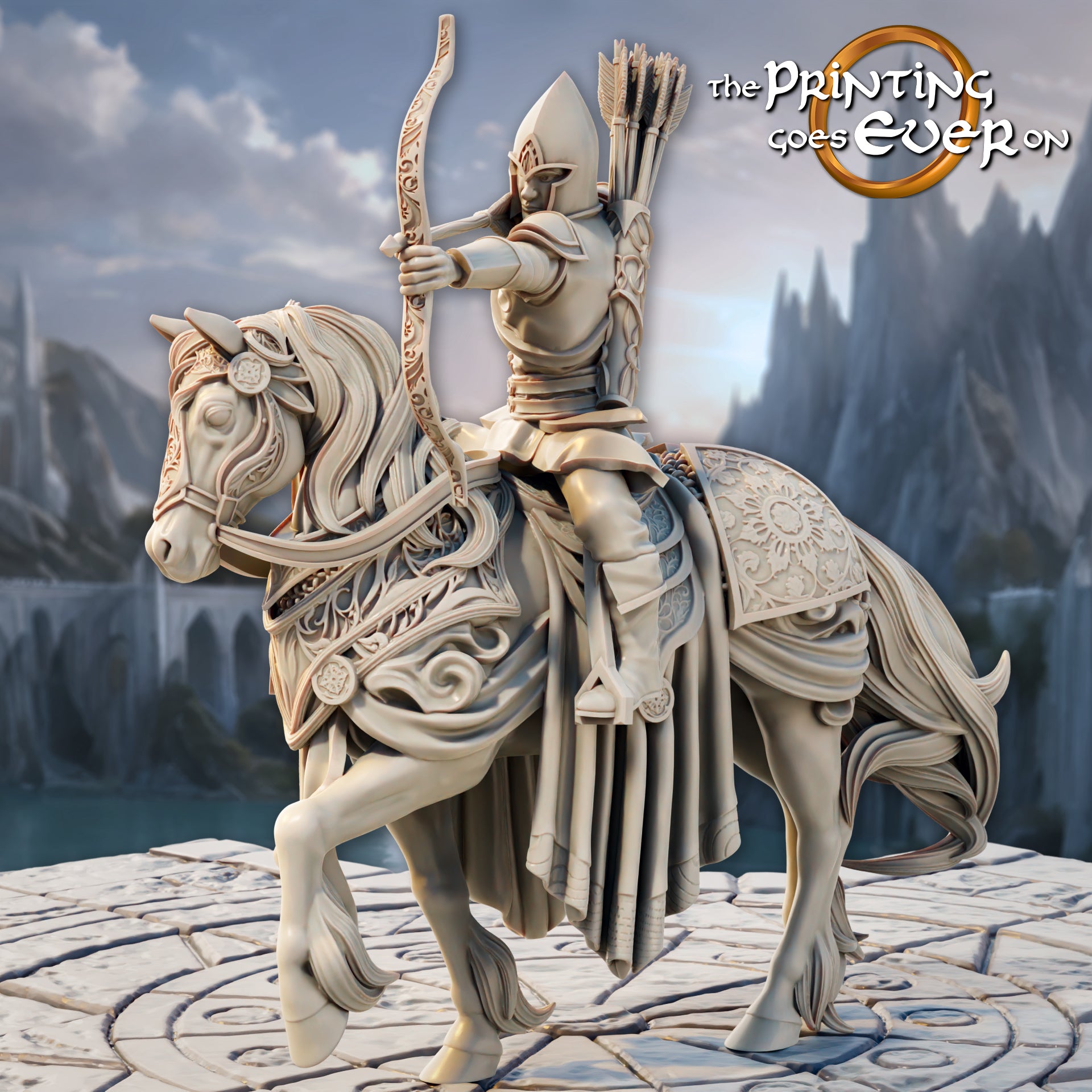 Product photo Tabletop 28mm The Printing Goes Ever On (TPGEO) 0: Elven Riders - 3 Warriors of the Elven Folk on Horses - Mounted Scouts and Archers