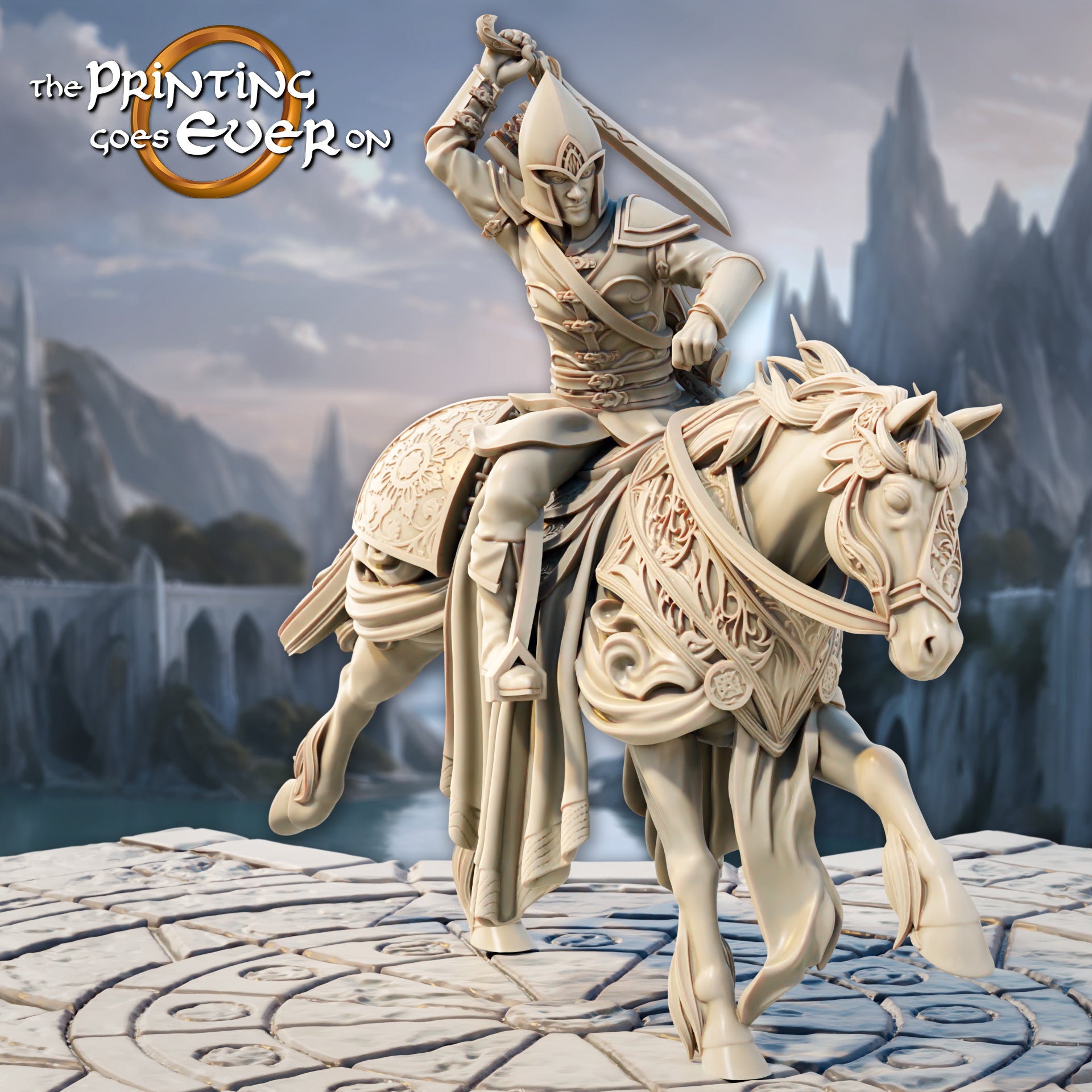 Product photo Tabletop 28mm The Printing Goes Ever On (TPGEO) 0: Elven Riders - 3 Warriors of the Elven Folk on Horses - Mounted Scouts and Archers