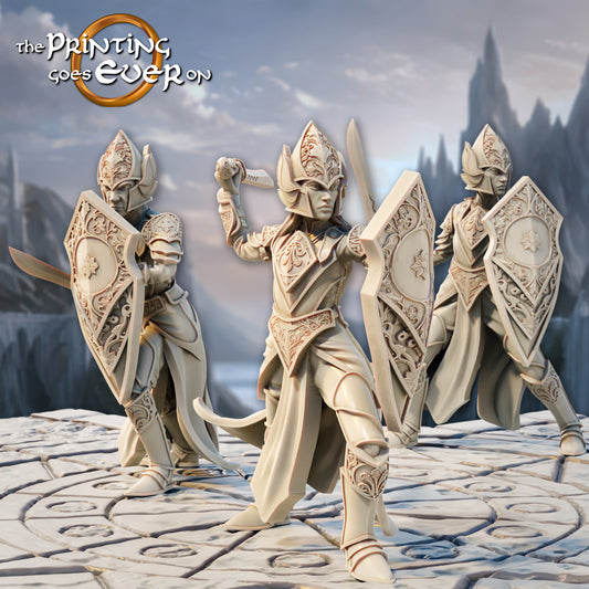 Product photo Tabletop 28mm The Printing Goes Ever On (TPGEO) 0: Elven Watch Post - 3 Guardians of the Elven Folk - Swordfighters