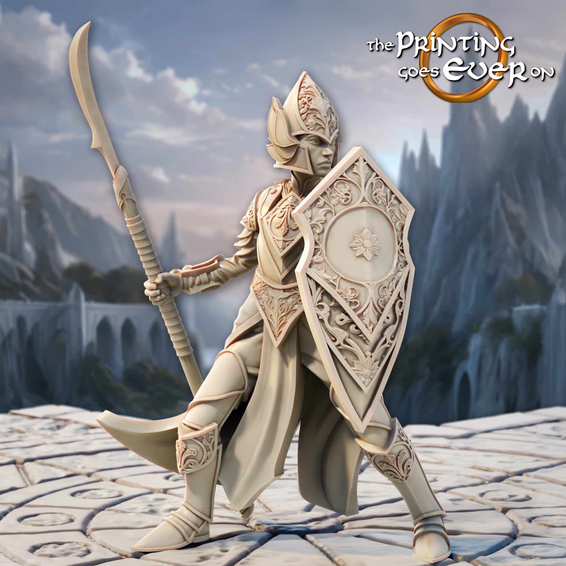 Product photo Tabletop 28mm The Printing Goes Ever On (TPGEO) 0: Elven Watch Post - 3 Guardians of the Elven Folk - Spear Bearers