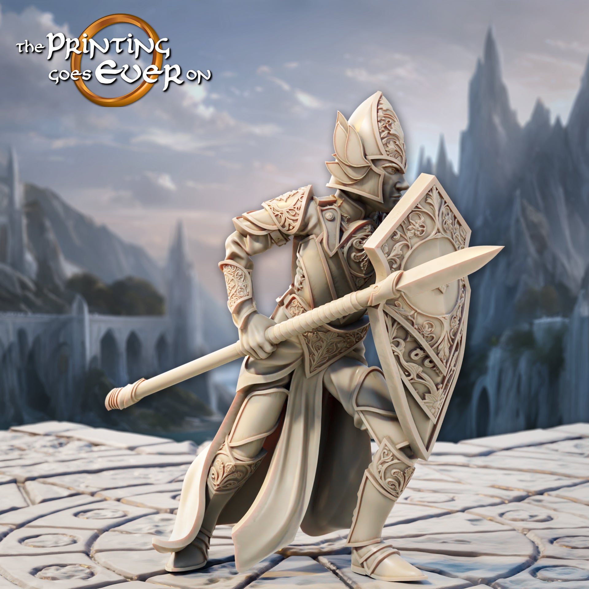 Product photo Tabletop 28mm The Printing Goes Ever On (TPGEO) 0: Elven Watch Post - 3 Guardians of the Elven Folk - Spear Bearers