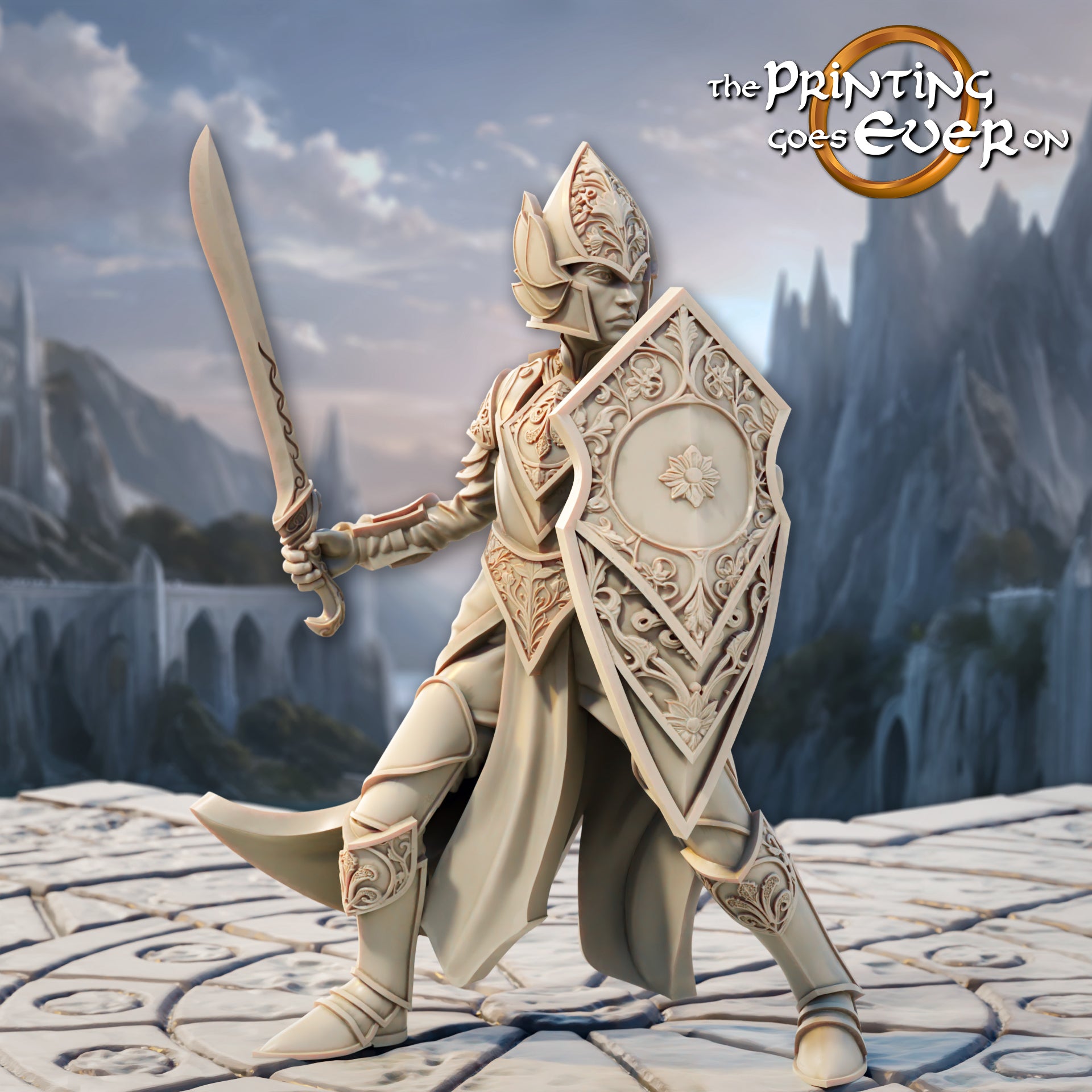 Product photo Tabletop 28mm The Printing Goes Ever On (TPGEO) 0: Elven Watch Post - 3 Guardians of the Elven Folk - Swordfighters