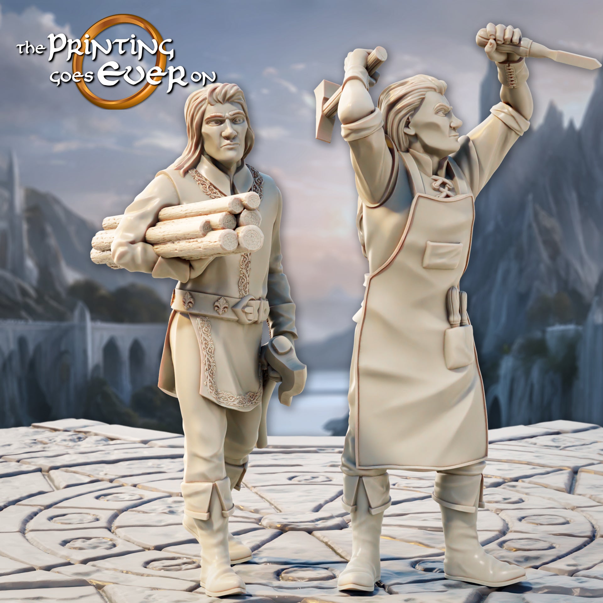 Product photo Tabletop 28mm The Printing Goes Ever On (TPGEO) 0: Elven Shipwright - 2 Craftsmen of the Elven Folk - Elven Workers