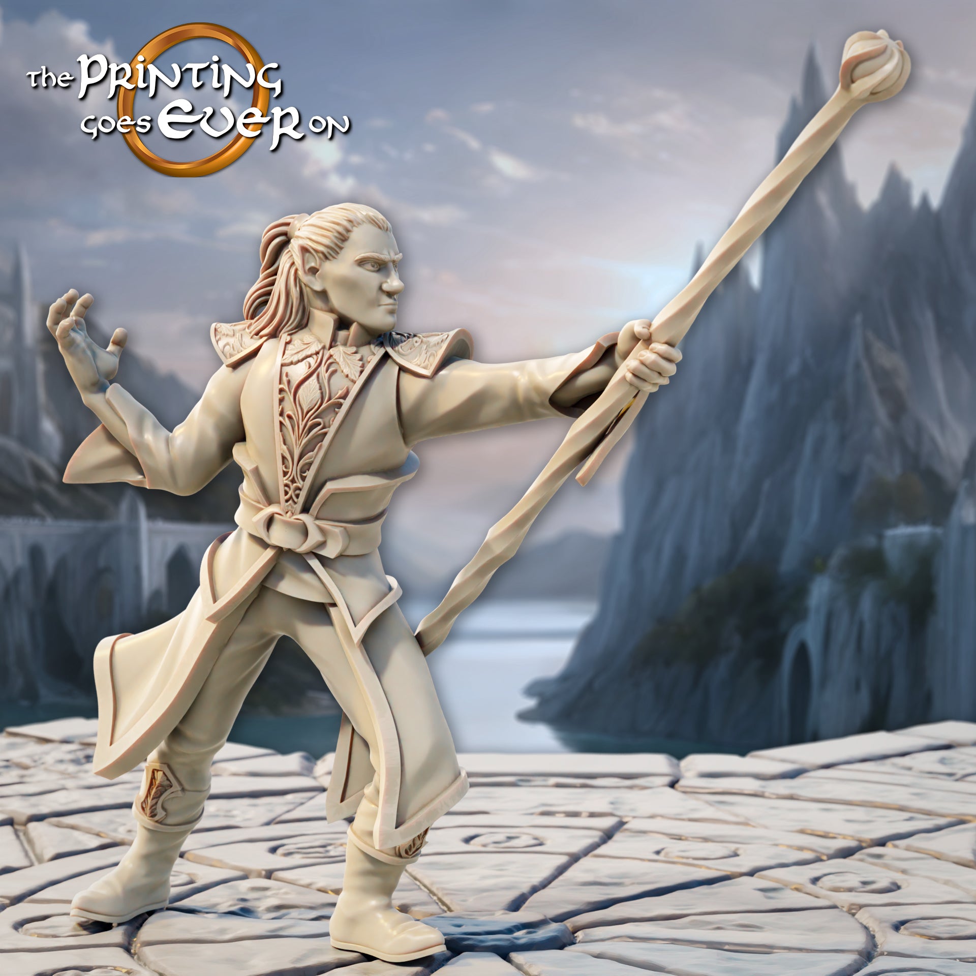 Product photo Tabletop 28mm The Printing Goes Ever On (TPGEO) 0: Elven Mage - 2 Wizards of the Elven Folk - Elemental Summoner