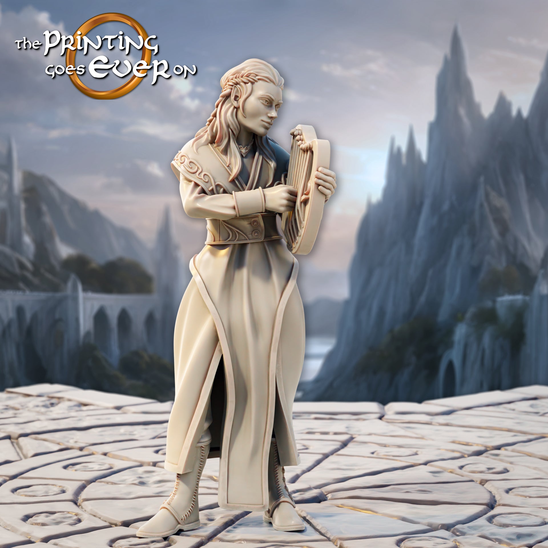 Product photo Tabletop 28mm The Printing Goes Ever On (TPGEO) 0: Elven Inhabitants - 2 Townsfolk of the Elven Race - Musician and Worker