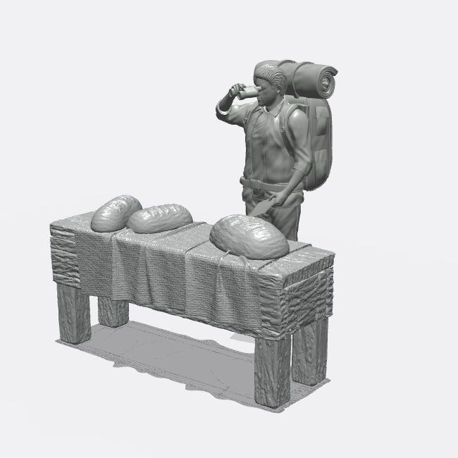 Produktfoto Miniatur Möbel, Einrichtung Diorama und Modellbau 0: In der Küche: Esstisch gedeckt mit Brot für Küche oder Esszimmer (Ref. 45D)