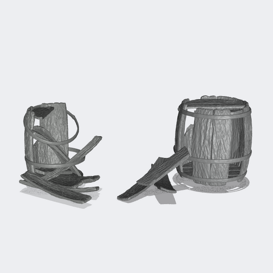 Product photo miniature furniture, diorama setup, and model building: 0: Storage and organization: 2 destroyed barrels