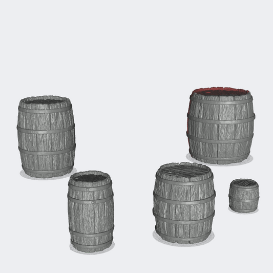 Product photo miniature furniture, diorama setup and model building: 0: Storage and organization: 5 closed barrels (Ref. 21D)