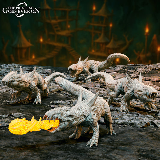 Product photo Tabletop 28mm The Printing Goes Ever On (TPGEO) 0: Cave Dragons - 4 Cave Lizard Creatures