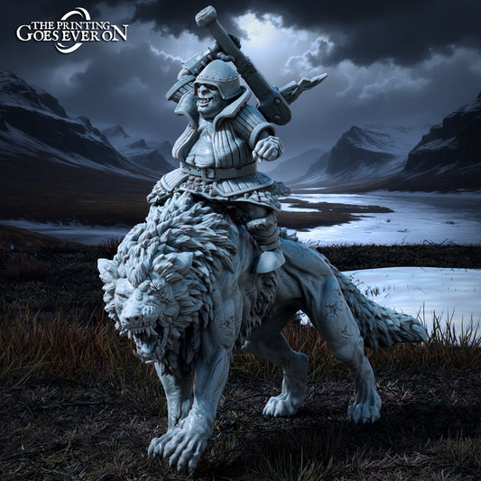 Product photo Tabletop 28mm The Printing Goes Ever On (TPGEO) 0: Orc Captain - Gormuk the Opulent on Foot and on the Warg - Evil Creatures of the Northern Realms