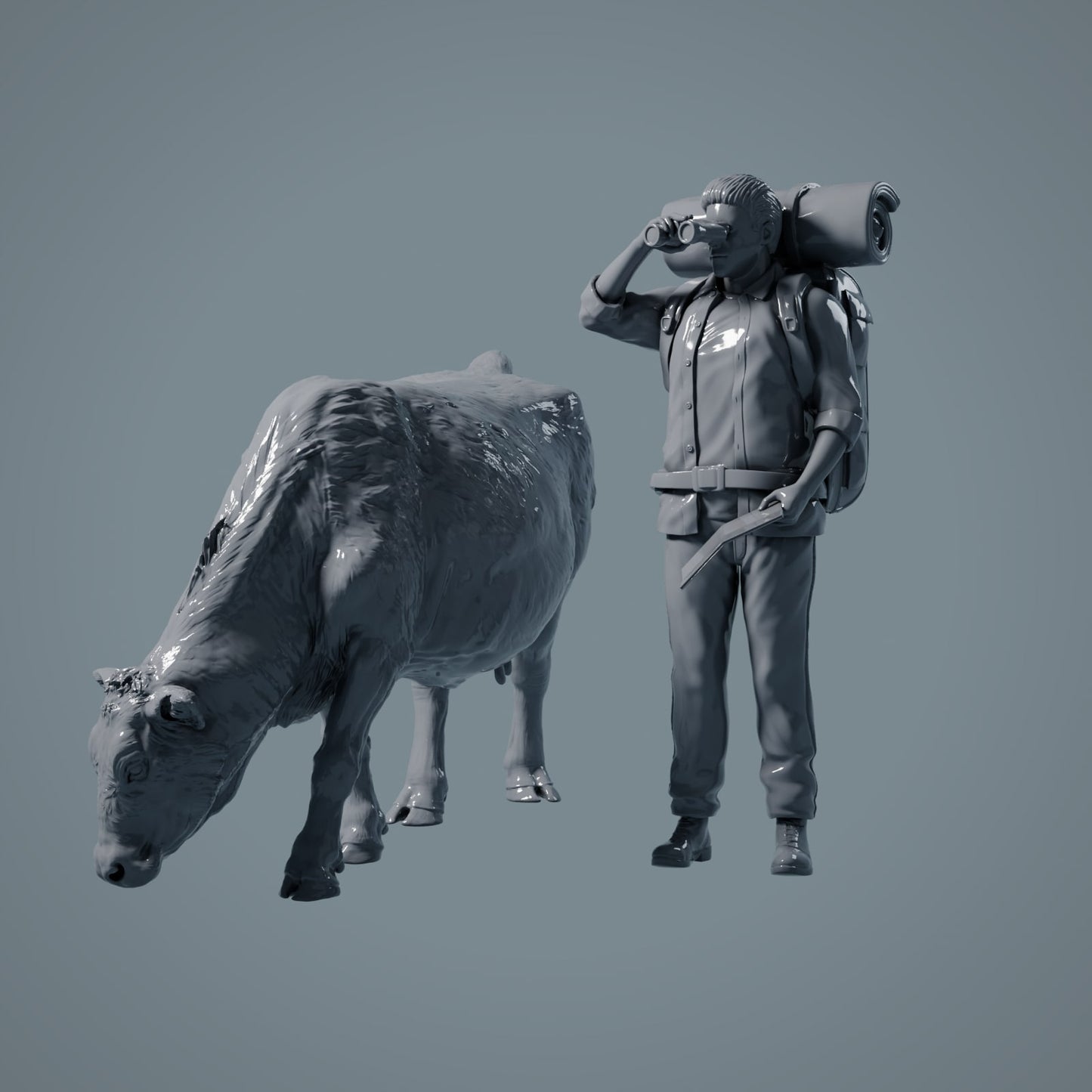 Farm Animal Figure: Grazing Cow - Red Devon Cow (a028)
