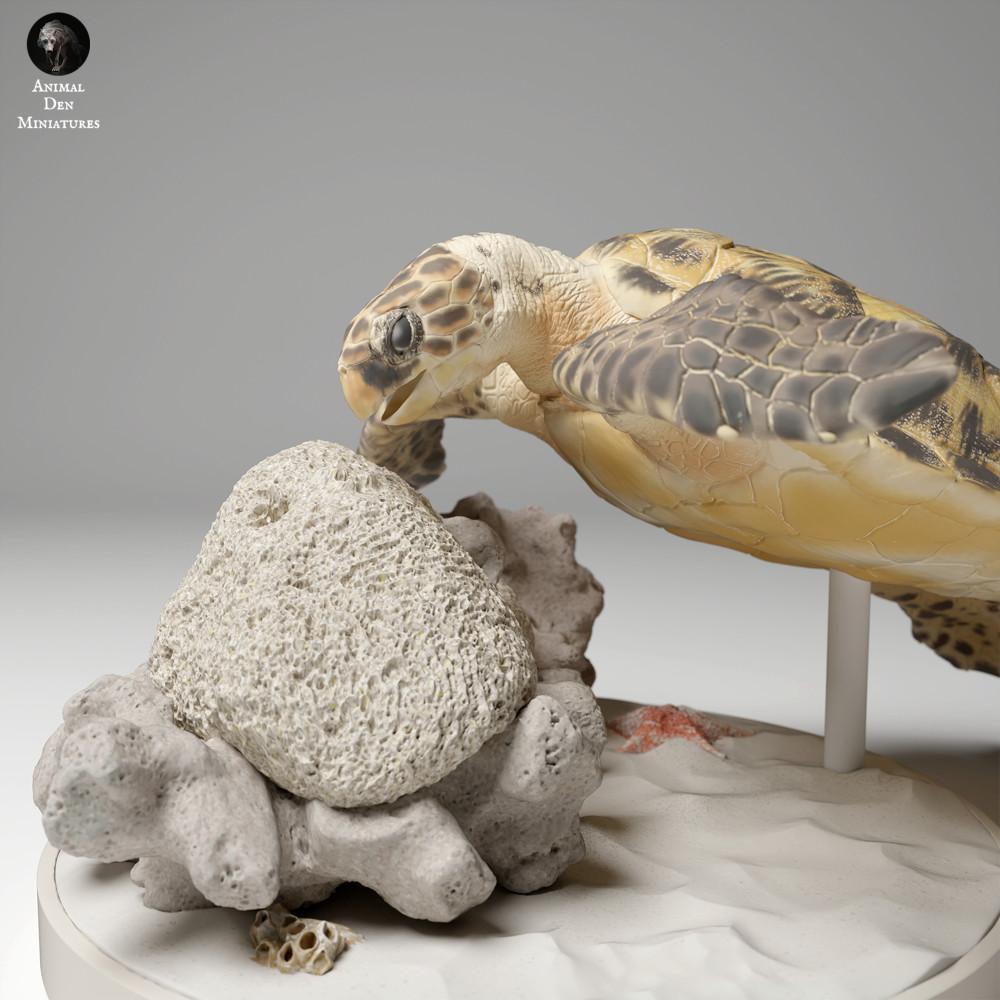 Product photo animal figure Animal Den Miniatures 2: Marine animal figure: Real Hawksbill Turtle - feeding (24_05_04)