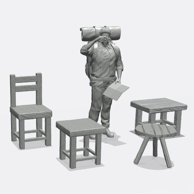 Produktfoto Miniatur Möbel, Einrichtung Diorama und Modellbau 0: Möbel und Inventar: 4 Hocker und Stühle (Ref. 43D)
