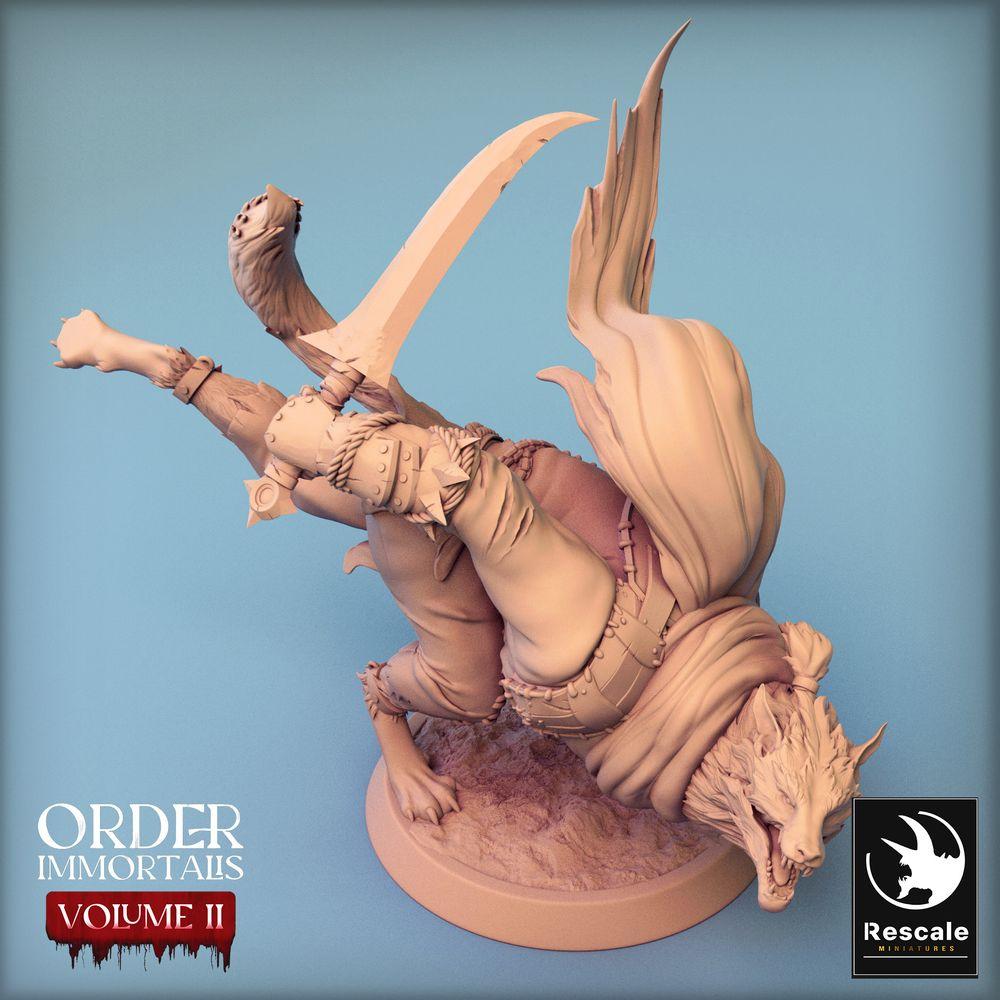 Product photo Tabletop 28mm Lord of the Print (LotP) 0: Tabletop miniature: Werewolf Warrior with Scimitar, Wolfman Barbarian, Werewolf Warrior (24_02_C1)