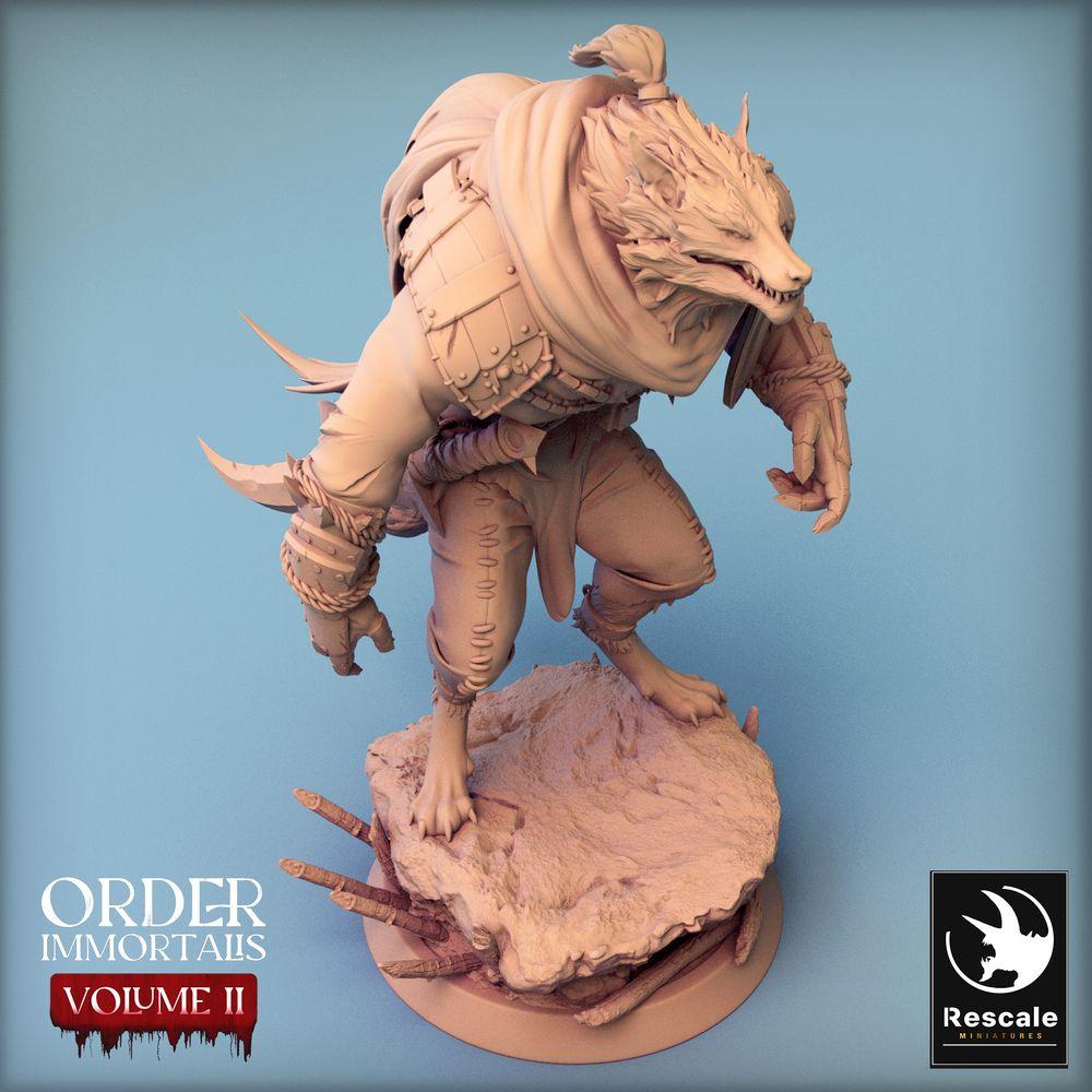 Product photo Tabletop 28mm Lord of the Print (LotP) 0: Tabletop miniature: Werewolf Beastman, Beast Warrior and Barbarian Leader, Skirmish Boss, Dungeon Opponent (24_02_C6)