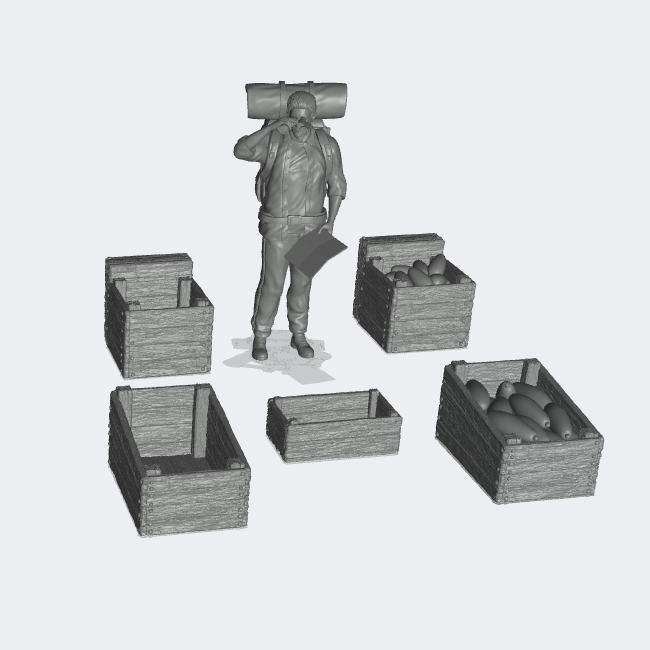 Produktfoto Miniatur Möbel, Einrichtung Diorama und Modellbau 0: Markt und Bazar: 5 Kisten, Obstkisten - leer und mit Früchten