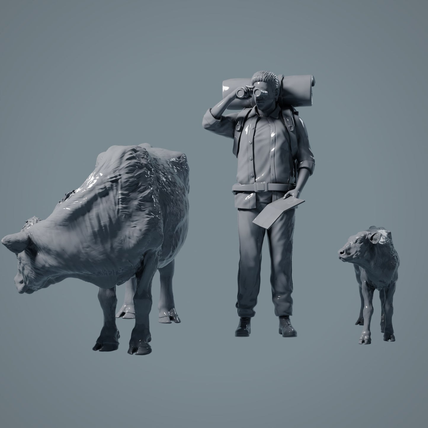 Farm Animal Figure: Cow and Calf 2 - Red Devon Cow (a032)