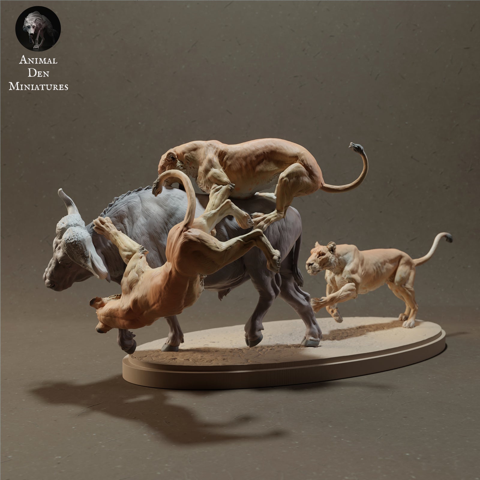 Product photo Animal Figure Diorama, Model Building: 0: Lions hunting African Buffalo - Savanna Animals