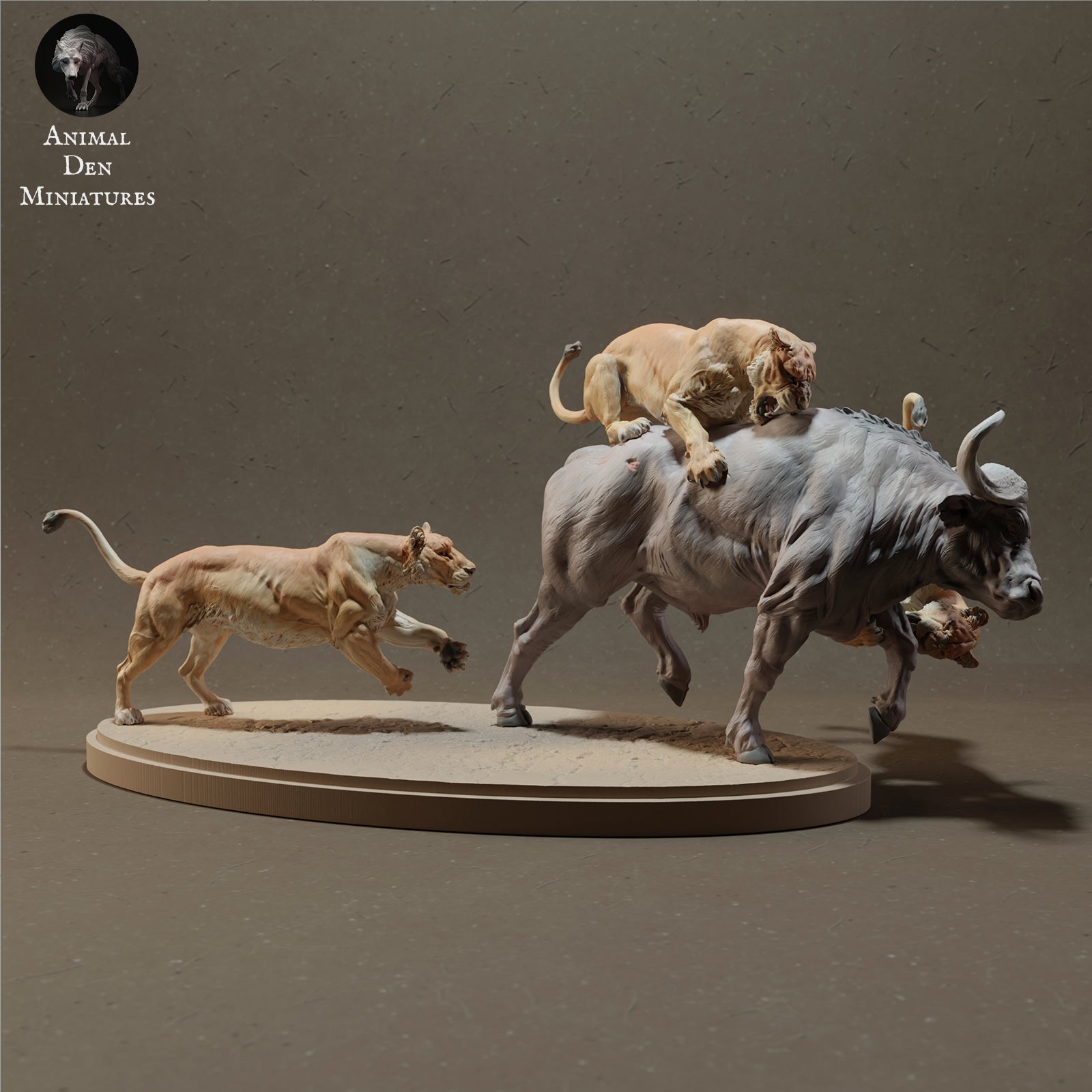 Product photo Animal Figure Diorama, Model Building: 0: Lions hunting African Buffalo - Savanna Animals