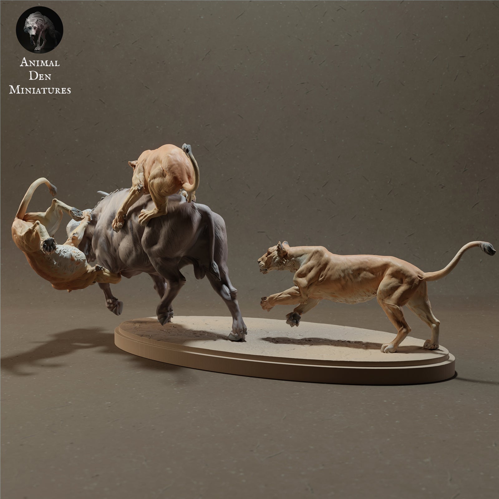 Product photo Animal Figure Diorama, Model Building: 0: Lions hunting African Buffalo - Savanna Animals