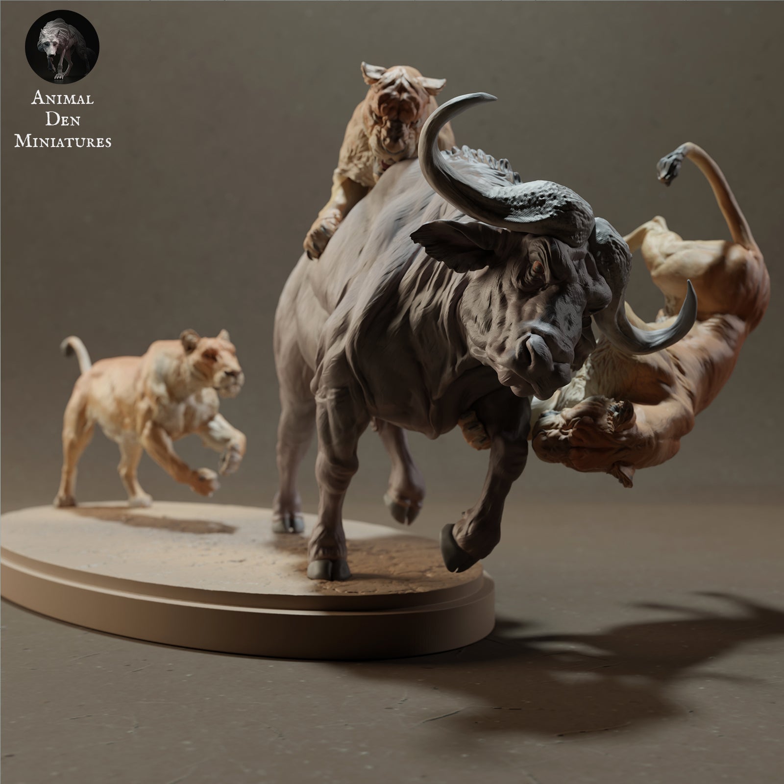 Product photo Animal Figure Diorama, Model Building: 0: Lions hunting African Buffalo - Savanna Animals