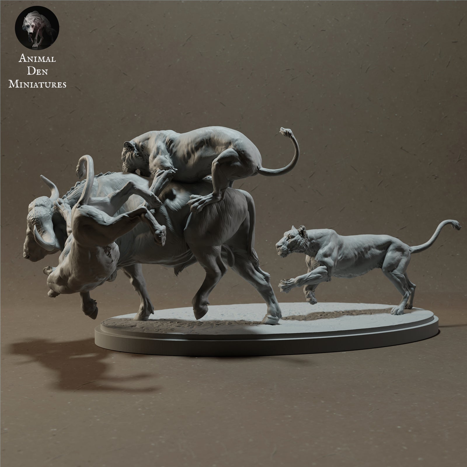 Product photo Animal Figure Diorama, Model Building: 0: Lions hunting African Buffalo - Savanna Animals