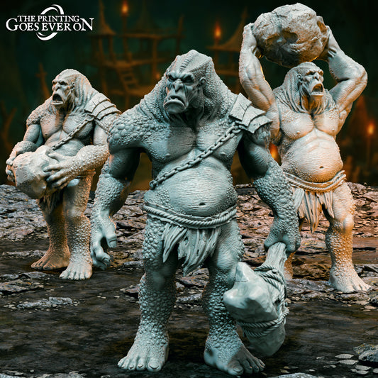 Product photo Tabletop 28mm The Printing Goes Ever On (TPGEO) 0: Mountain Giants - 3 gigantic creatures - Terror of the Depths