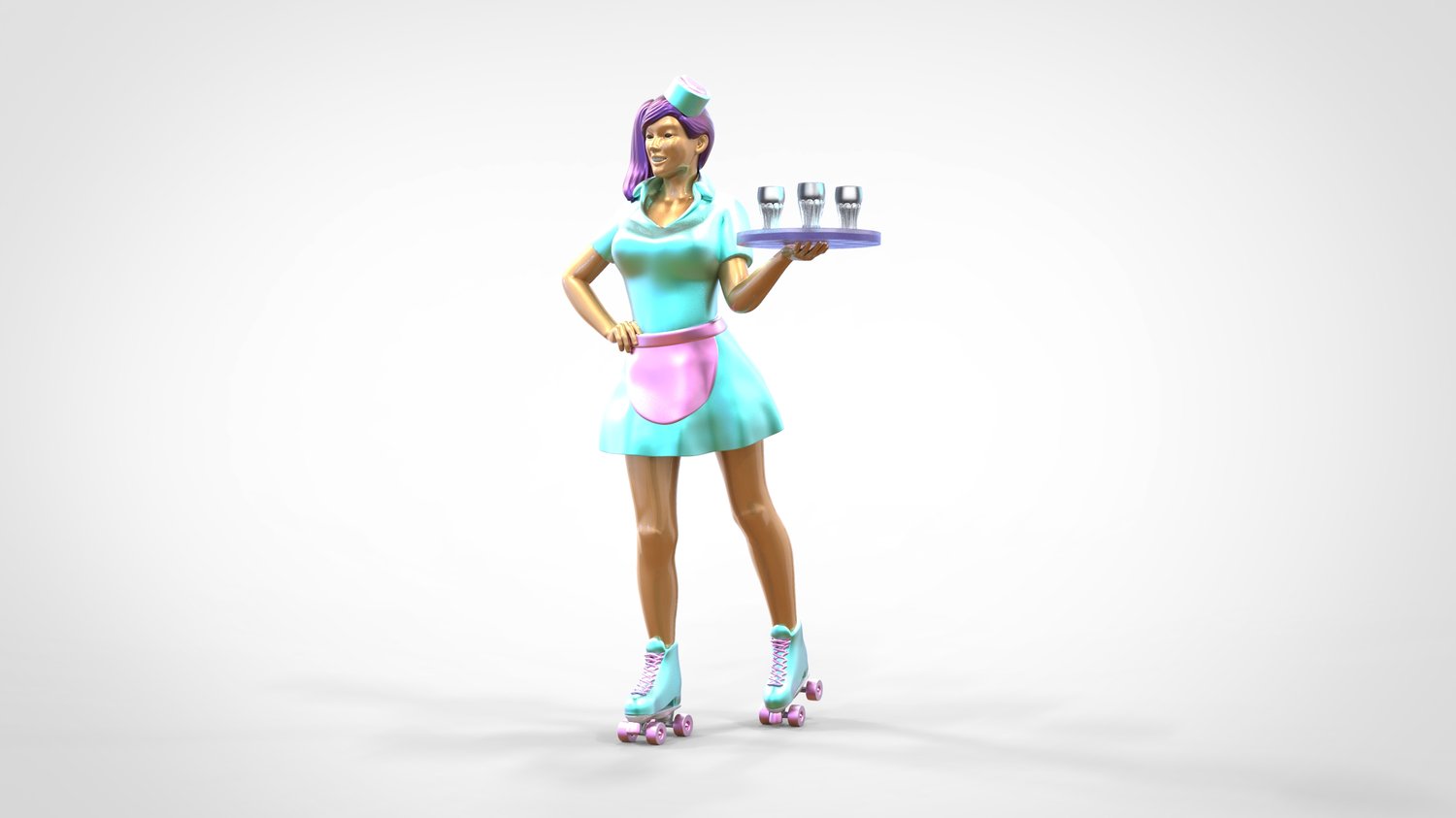 Product photo 0: Waitress on roller skates 2: Server with tablet brings drinks