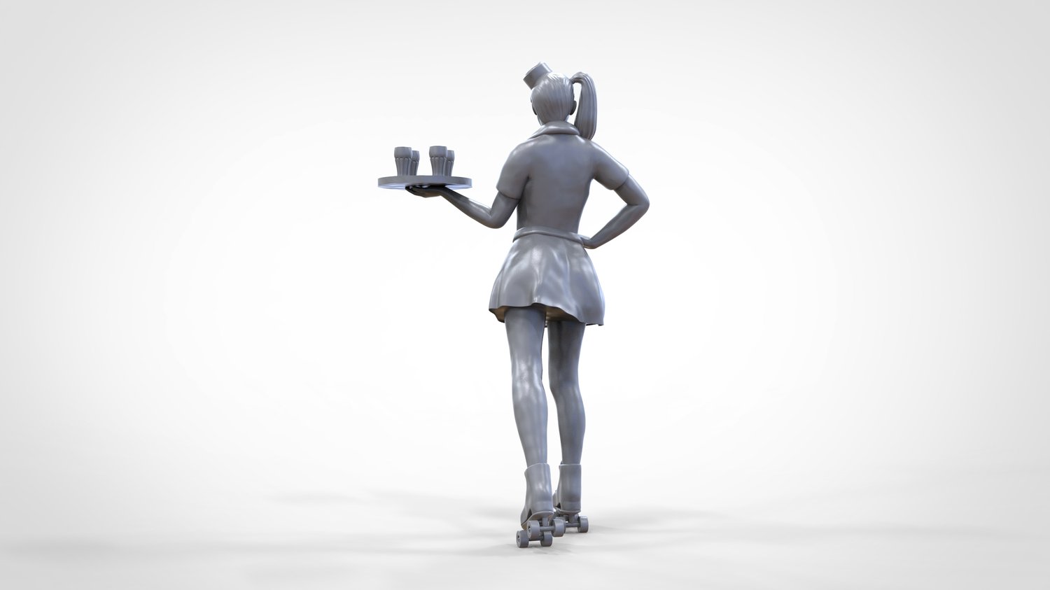 Product photo 0: Waitress on roller skates 2: Server with tablet brings drinks