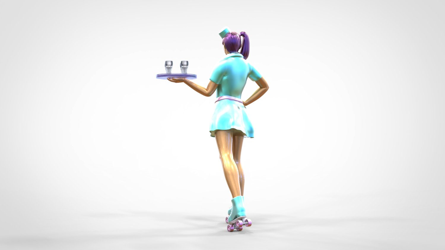 Product photo 0: Waitress on roller skates 2: Server with tablet brings drinks