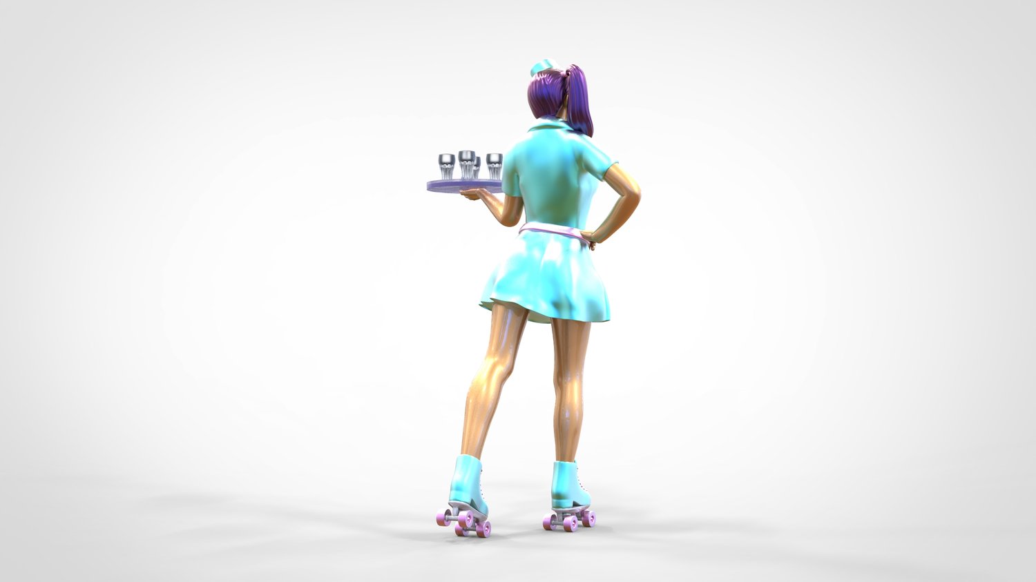 Product photo 0: Waitress on roller skates 2: Server with tablet brings drinks