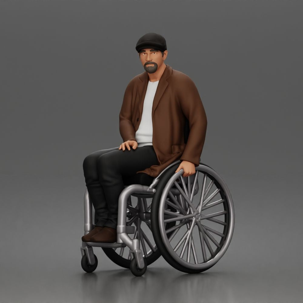 Diorama model making product photo 0: Seated figure: elderly man in a wheelchair wearing a coat (a209)