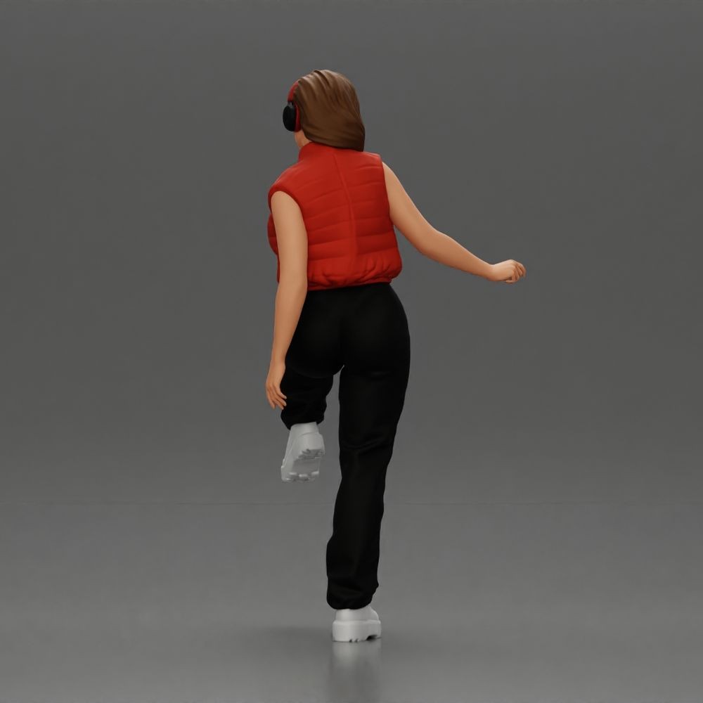 Diorama model-making product photo 4: Standing figure: woman with headphones and a loose streetwear outfit, leg raised (a164)
