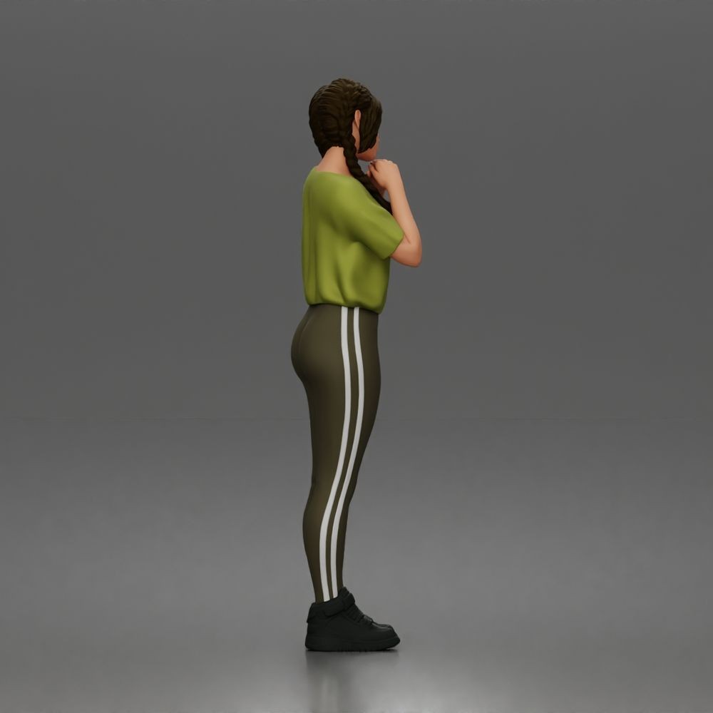 Diorama model-making product photo 5: Standing female figure with braided hair, T-shirt, leggings & sneakers (a194)