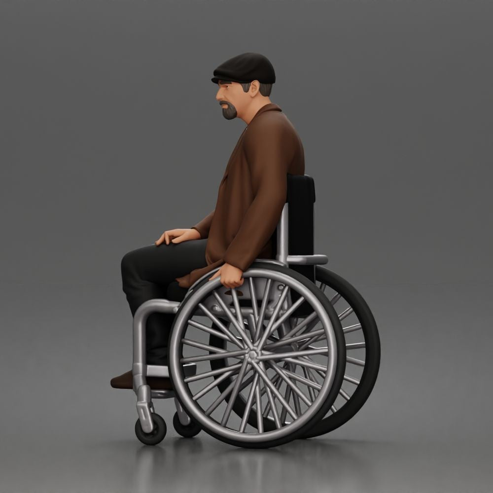 Diorama model-making product photo 5: Seated figure: elderly man in a wheelchair wearing a coat (a209)