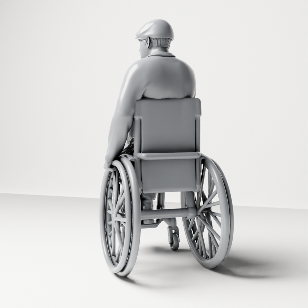 Diorama model-making product photo 7: Seated figure: elderly man in a wheelchair wearing a coat (a209)