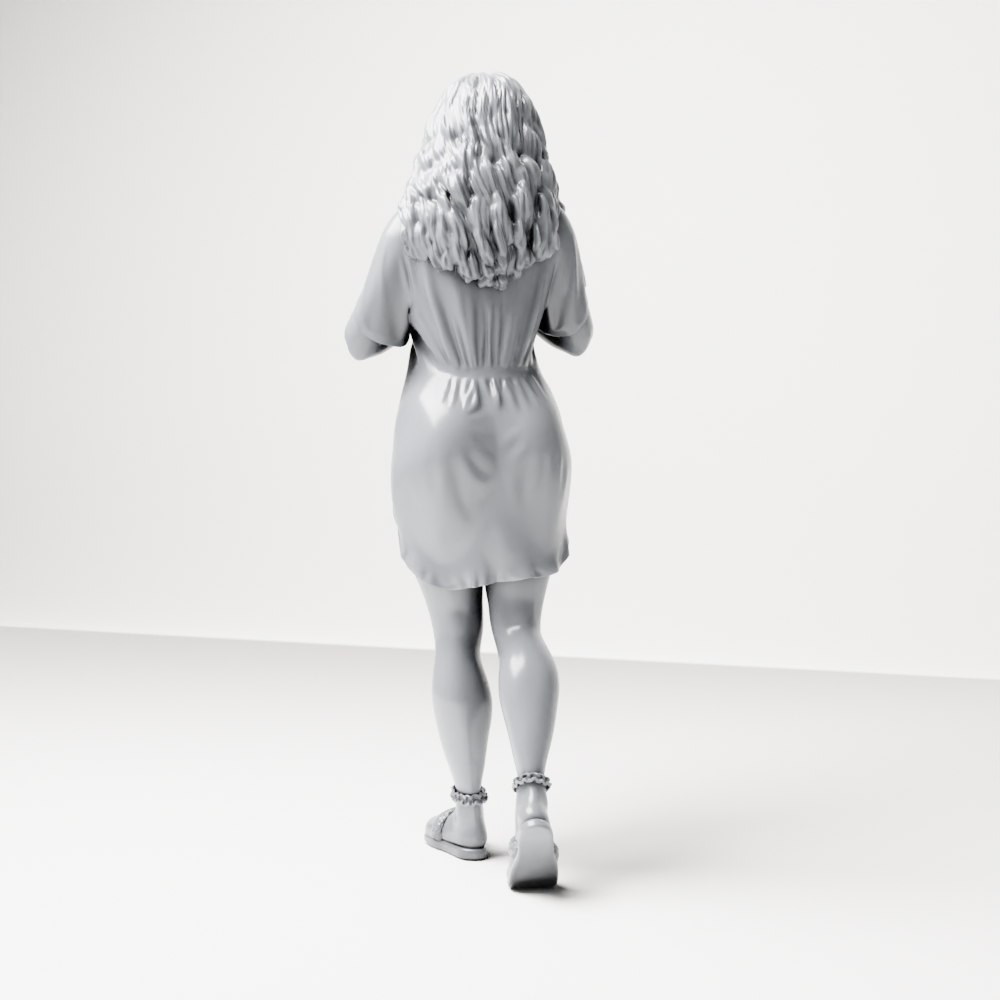 Diorama model-making product photo 8: Standing figure: woman in a nightgown holding a small dog (a183)
