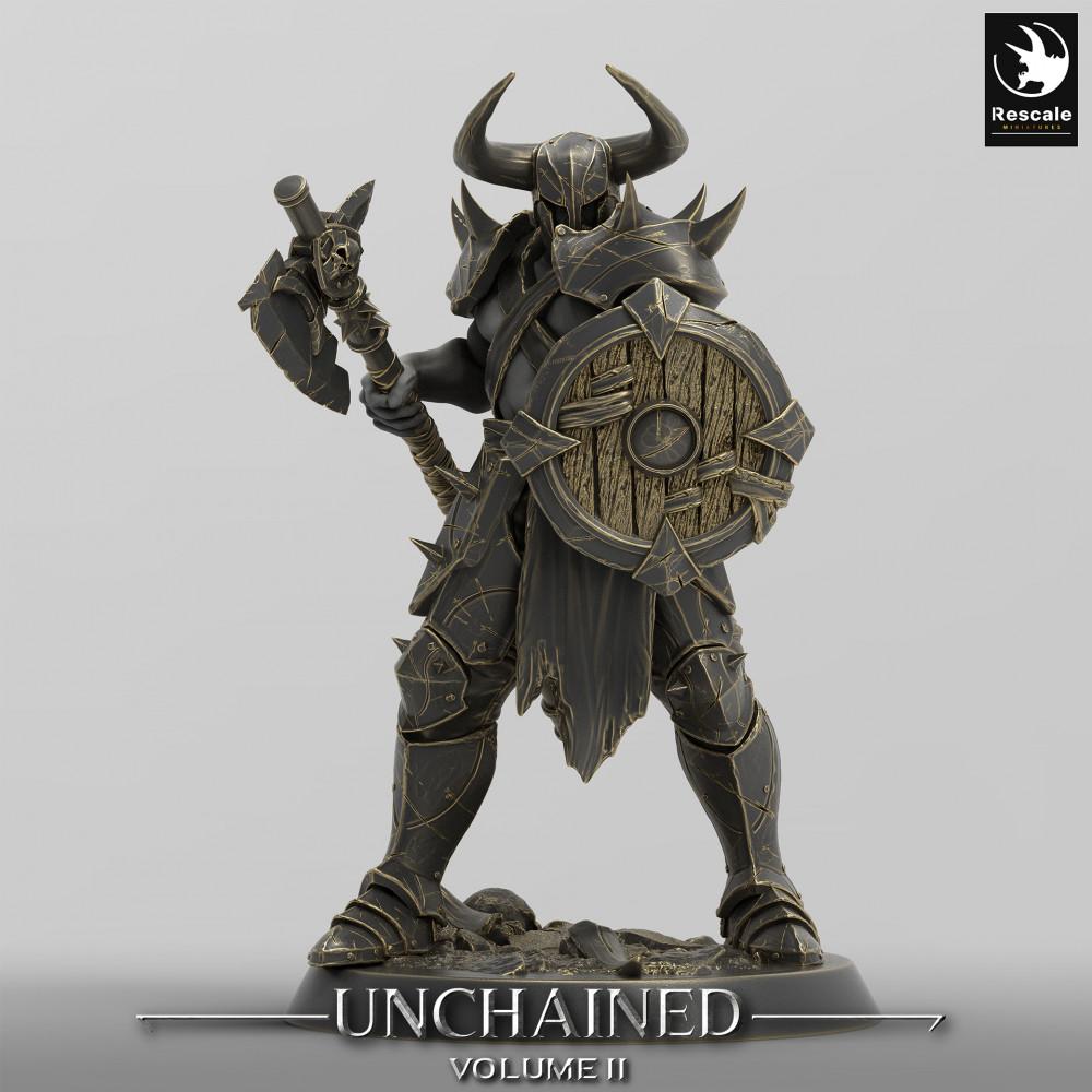 Product photo Tabletop 28mm Lord of the Print (LotP) 0: Fantasy Figure: Dark Knight, Chaos Warrior with Shield and War Axe, Cursed Paladin, Champion (24_05_C2)