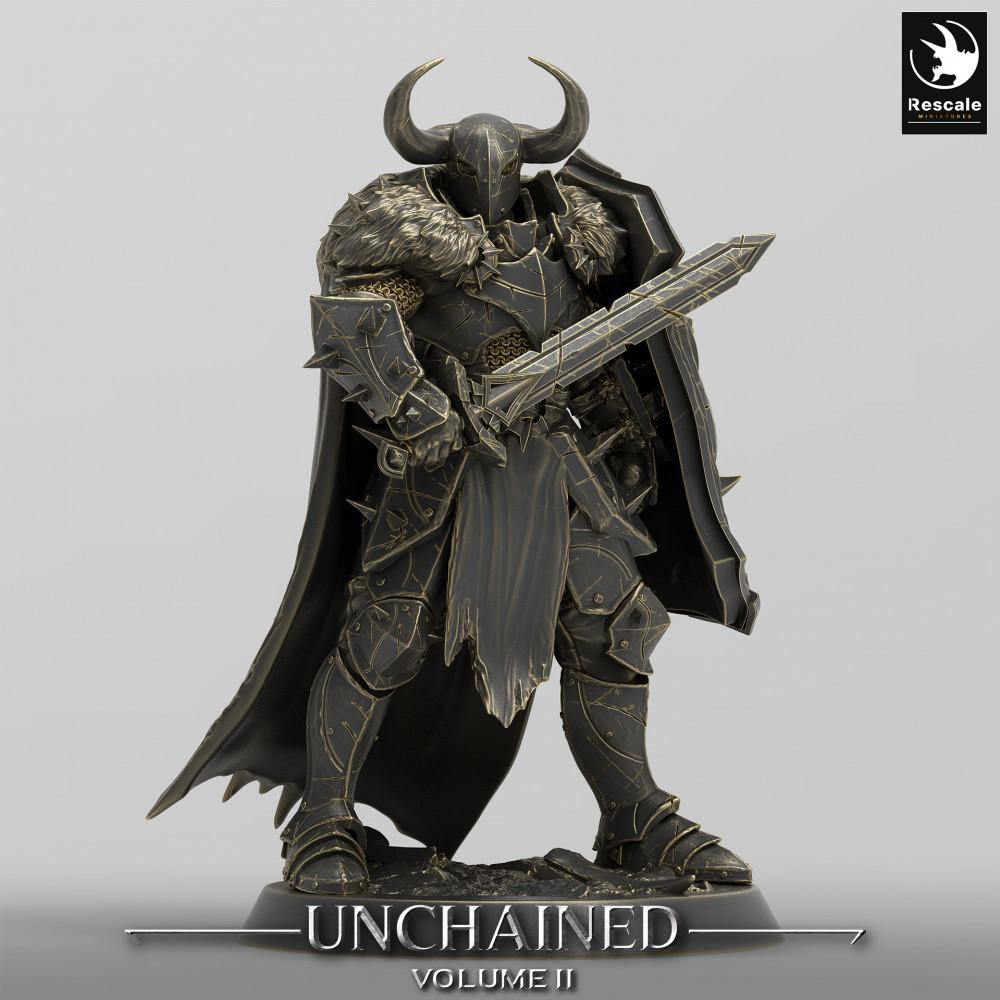Product photo Tabletop 28mm Lord of the Print (LotP) 0: Tabletop miniature: Dark Knight, Chaos Warrior with Two-Handed Sword - Warlord, Elite Warrior, Boss Model (24_05_E16)