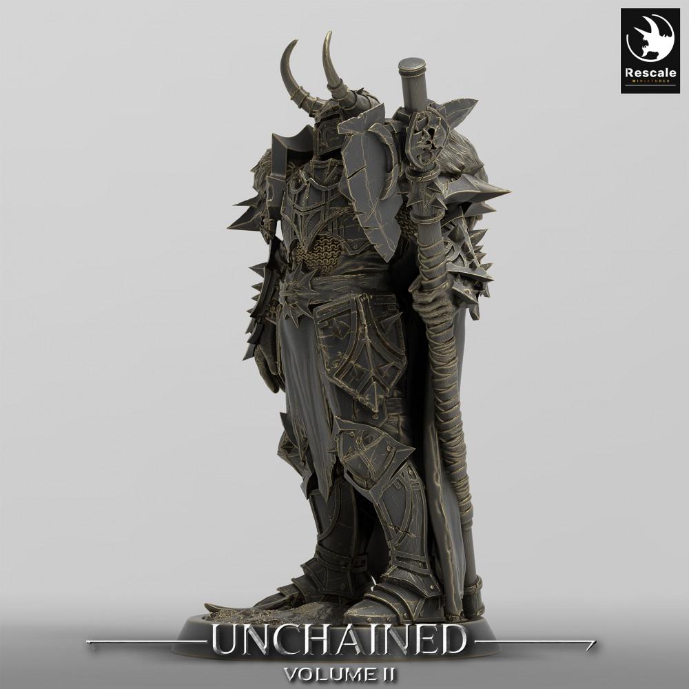 Product photo Tabletop 28mm Lord of the Print (LotP) 0: Tabletop miniature: Dark Paladin, cursed warlord, hell knight with two-handed morning star (24_05_F2)